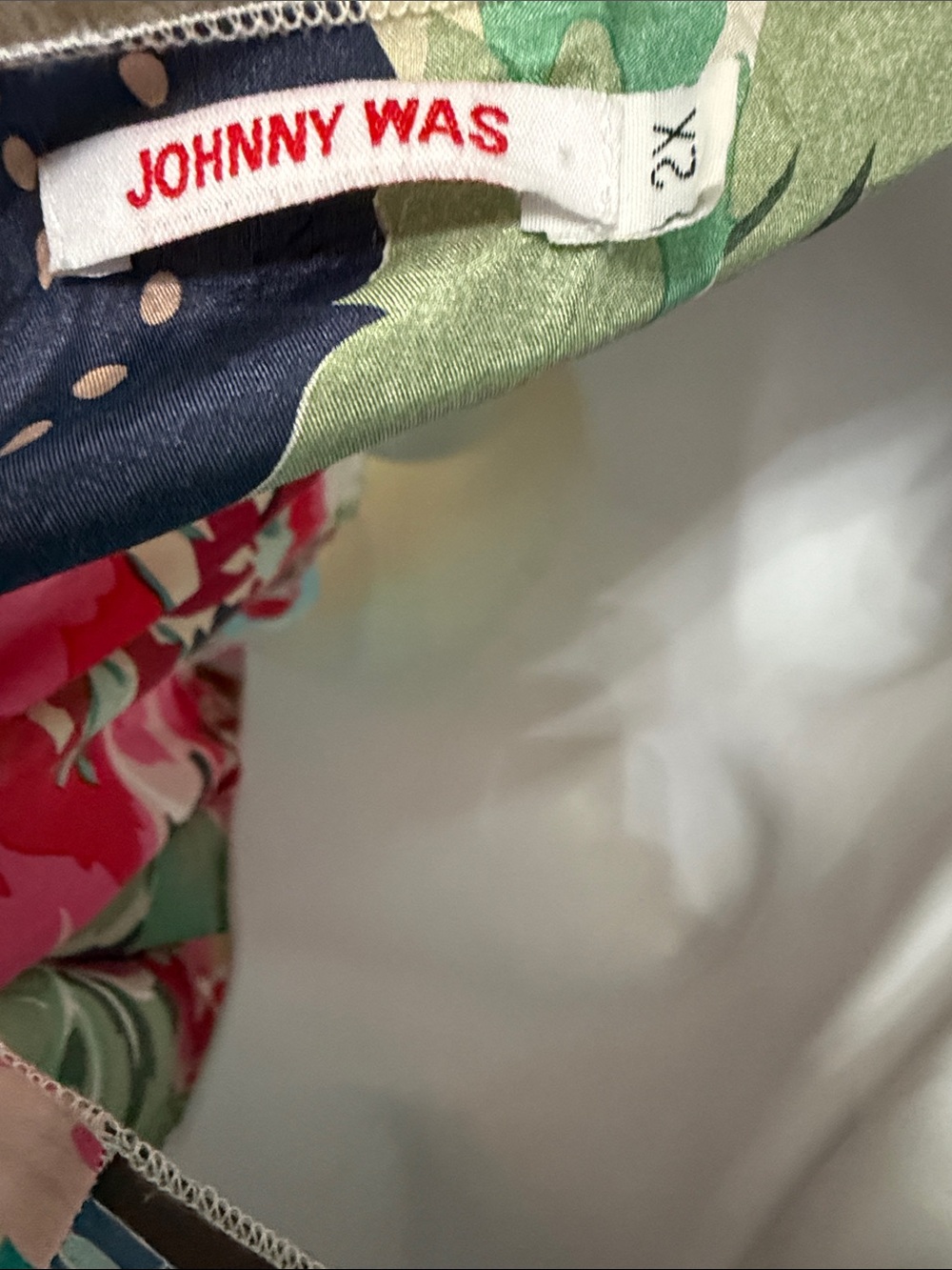 Johnny Was Silk Maxi Dress Tropic Georgette Pink Green Floral Paisley Shift 2X - Picture 5 of 5